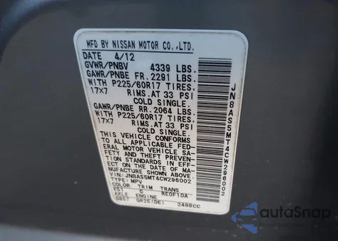 2012 Nissan Rogue Sv z USA, uszkodzony, nr VIN JN8AS5MT4CW296002